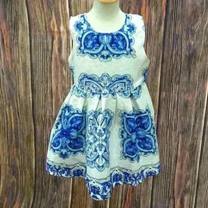 Timeless Blue and White Floral Design Dress